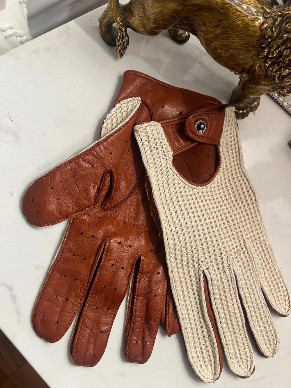 Unisex Maus&Hoffman soft Leather and Cream Knit Driving Gloves made in Italy 🇮🇹